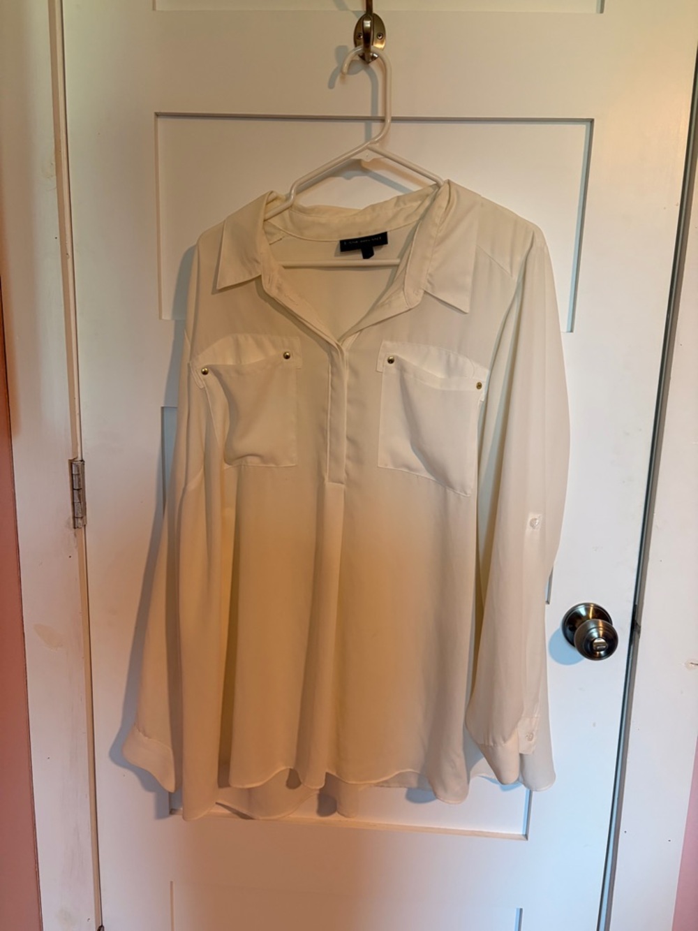 Lane Bryant White 3/4 Button Down Tunic
